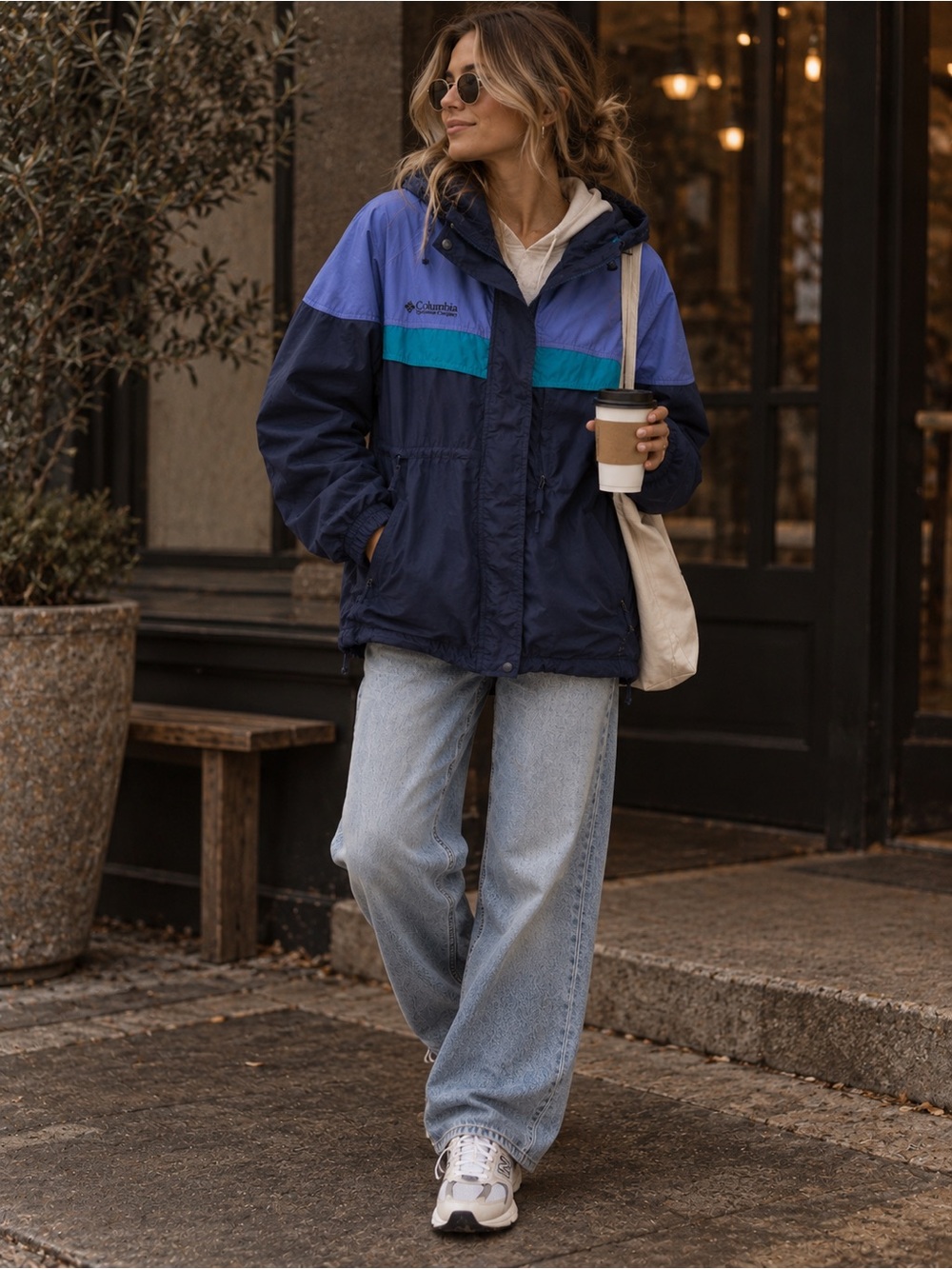 Vintage Y2K Columbia Sportswear Colorblock Hooded Windbreaker Jacket Navy Blue